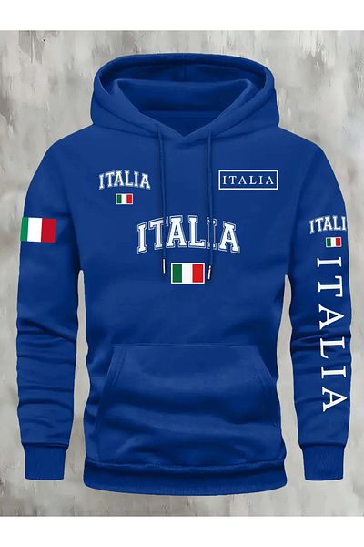 LEIVOR Hanorac cu glugă unisex Saks Blue cu imprimeu Italia