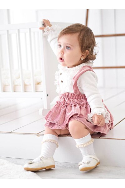 ÇOCUK GİYİM MERKEZİ kız bebek ince kadife salopetli güpür bady li takım