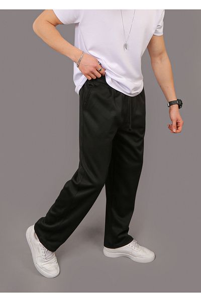 EydaMoon Men's Baggy Loose Cut Pique Trousers with Elastic Waist Original Fit