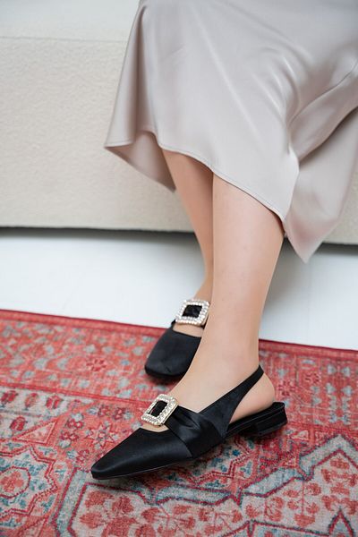 LAMİNTA Balerini de damă Ferry Black Satin Gold cu accesorii Stone