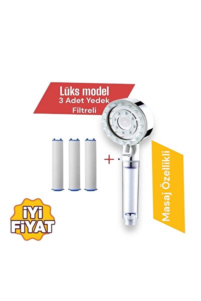 TRUVA Masaj Özellikli 5 Fonksiyonlu Duş Başlığı 3 Adet Yedek Filtreli