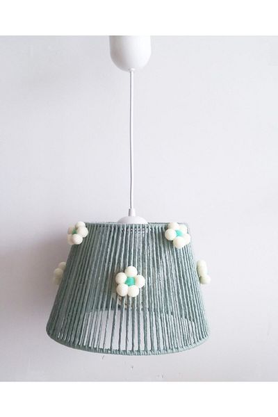 C&A&B KUZEY AVİZE Light Khaki Macrame Rope Sarg Ecru Flower Pompom Baby Girl and Children's Room Chandelier