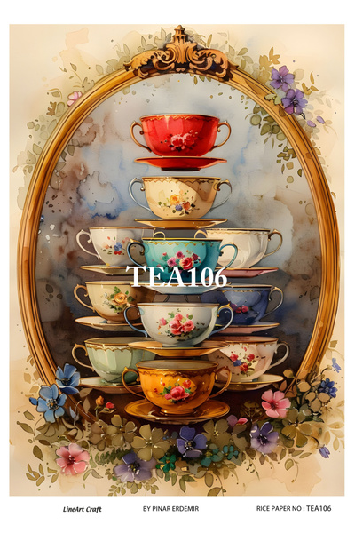 LİNEART Çay,Kahve, Pasta Deseni Pirinc Dekopaj Kagıdı No:TEA106  29X42cm