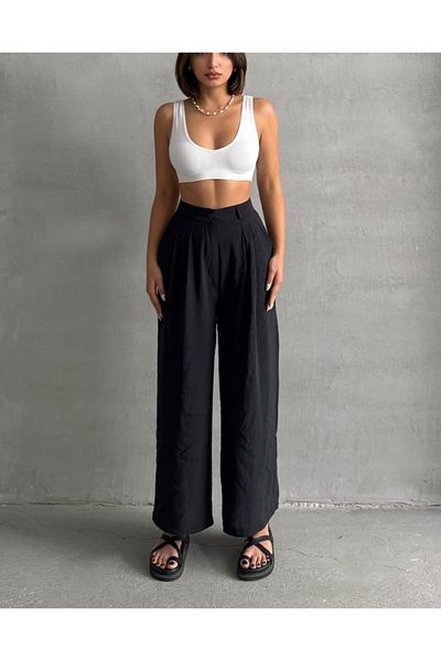 BEJNA Schwarze, modale Sommer-Palazzo-Hose für Damen