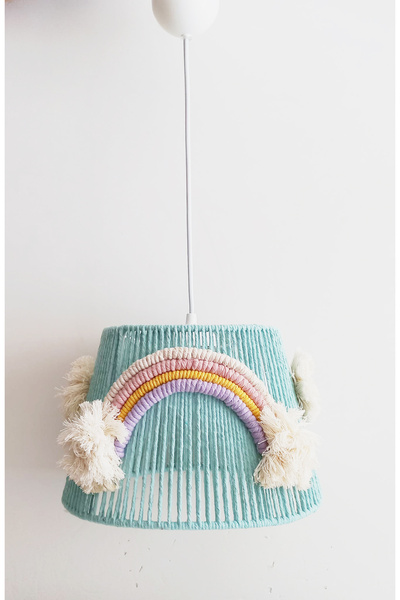 C&A&B KUZEY AVİZE Mint Makrome Ip Sargı Gökkuşağı Aplikeli El Yapımı Ponponlu Kız Bebek Ve Çocuk Odası Avize (27)