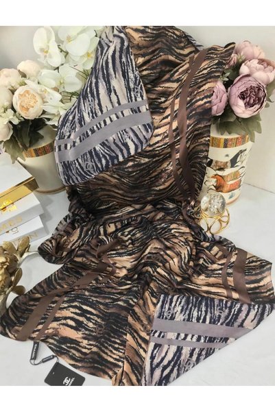 incili dükkan Zebra Pattern Manufacturing English Book – Brown Voile Silk Shawl