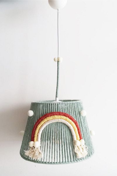 C&A&B KUZEY AVİZE Rainbow Patterned Macrame Rope Wrap - Pompom Baby and Children's Room Chandelier 21