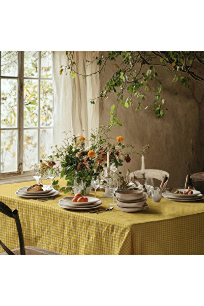 Meine Home مفرش طاولة من الكتان بنقشة القماش القطني باللون الأصفر