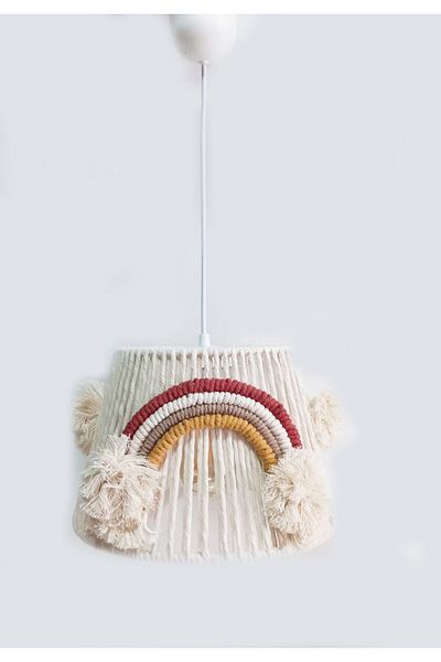 C&A&B KUZEY AVİZE Macrame Rope Wrap Rainbow Applique Handmade Pompom Baby and Children's Room Chandelier (17)