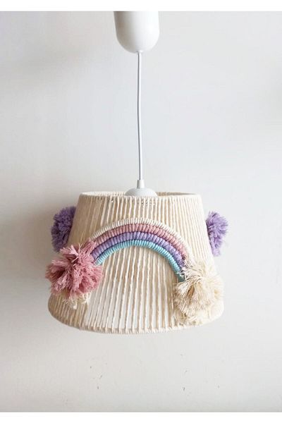 C&A&B KUZEY AVİZE Macrame Rope Wrap Rainbow Applique Colorful Handmade Pompom Baby Girl and Children's Room Chandelier (19)