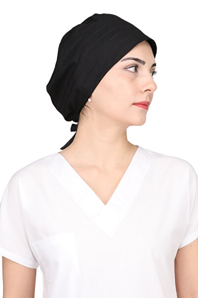 GTB BUTİK Unisex Siyah Çizgili Doktor Hemşire Aşçı Bonesi Cerrahi Bone