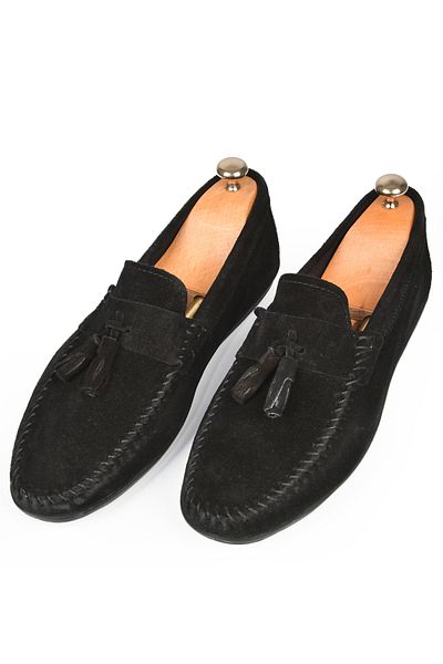 DeepSEA Pantofi din piele de piele intoarsa cu ciucuri neagra pentru barbati 2509963