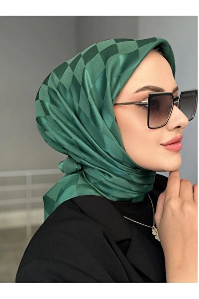 ALLURİNG Checkerboard Pattern Jacquard Scarf Emerald