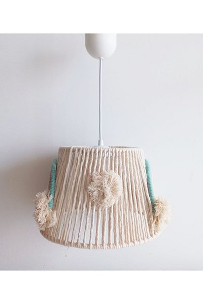 C&A&B KUZEY AVİZE Rainbow Patterned Macrame Rope Wrap - Pompom Baby and Children's Room Chandelier 12