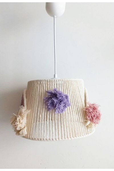 C&A&B KUZEY AVİZE Macrame Rope Wrap Rainbow Applique Colorful Handmade Pompom Baby Girl and Children's Room Chandelier (19)