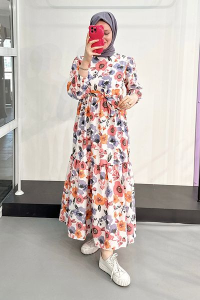 ModaSelin Ms340 Wide Flower Pattern Lilac Dress