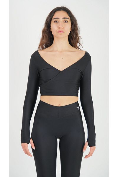 Keep Risen Black Crop Blouse - Wrap Waist Tie