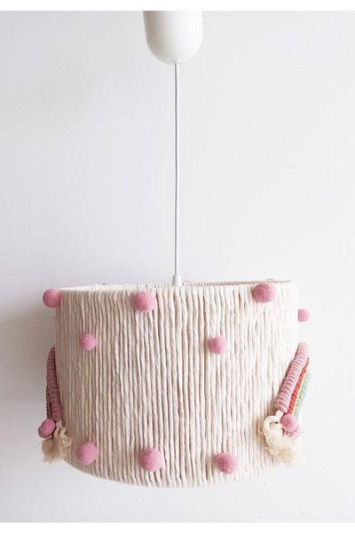 C&A&B KUZEY AVİZE Ecru Macrame - Pink, Tan, Yellow Mint Rainbow Baby Girl's Room Chandelier