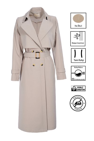 Nihle Soydan Water Repellent Wrinkle Free Flexible Unlined Trench Coat μεσαίου μήκους Sand Beige 7522