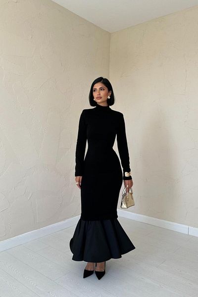 JANES Rochie din tricot cu fustă neagră