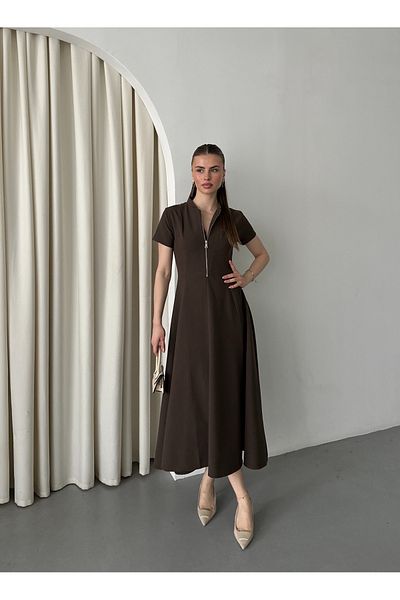 Laluvia Rochie maro cu fermoar în față - 4824