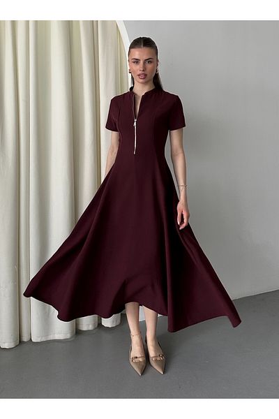 Laluvia Rochie burgundă cu fermoar în față - 4824