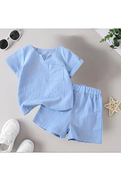 Butik ERKEK ORGANİK MAVİ ŞİLE BEZİ ALT ÜST YAZLIK TAKIM