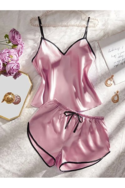 Lilly Yumuşak Kumaş Seksi Saten Pijama Seti -  Gül Kurusu