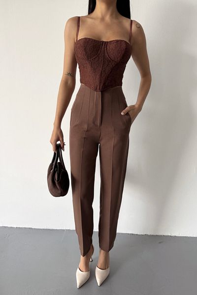 Moka Shopin Brown Mokashopin Pants Atlas Fabric with Pen