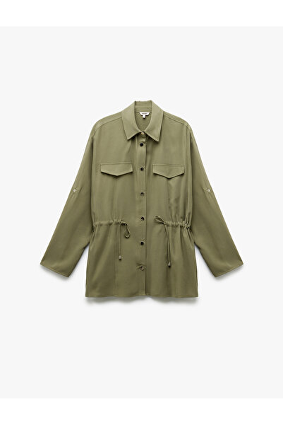 Koton Άνετο μακρύ μπουφάν από βισκόζη με λεπτομέρεια στη μέση και τσέπες