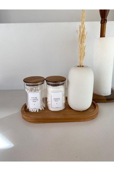 LEONEV Borosilicate Cotton Ear Cotton Jar with Acacia Lid