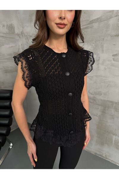 Elif Özbey Butik Black Lace Vest