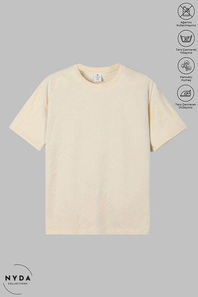 Nyda Collections Unisex Crew Neck Unprinted Cotton Oversize Μαύρο - Μπεζ Σετ μπλουζάκι με κοντομάνικο 2 τεμαχίων