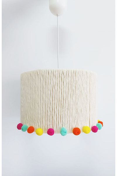 C&A&B KUZEY AVİZE Ecru Macrame Rope Wrapped Colorful Pompom Pendant Lamp Chandelier for Girls' and Baby's Room