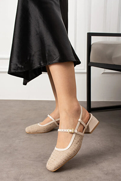 Şahnur Κομψά γυναικεία παπούτσια μπαλαρίνας με κοντό τακούνι, καθημερινά ελαφριά, με λεπτομέρεια από τουίντ ή λουστρίνι