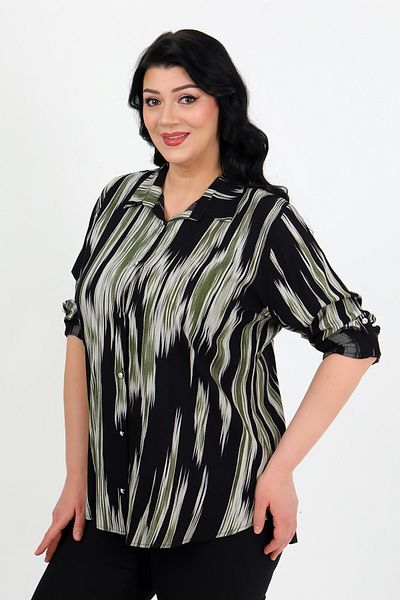 By Alba Collection Γυναικείο πουκάμισο μεγάλου μεγέθους βαμβακερό βισκόζη με σχέδιο χακί