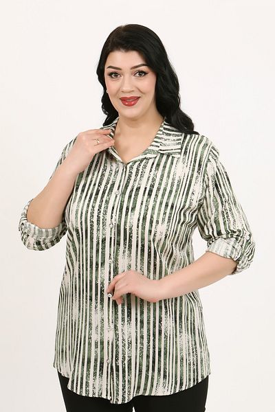 By Alba Collection Cămașă de damă din bumbac, viscoză, cu model kaki, mărime mare