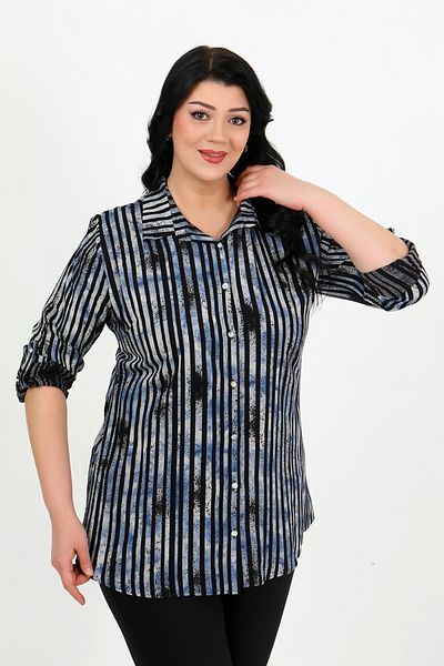 By Alba Collection Női indigómintás pamut viszkóz nagy méretű ing