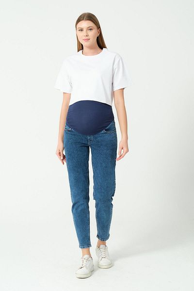 BUSA Blugi cu bandă abdominală flexibilă pentru gravidă Mom Fit Blue