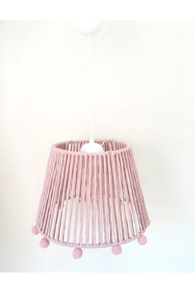 C&A&B KUZEY AVİZE Pink Macrame Rope Wrapped Pink Pompom Pendant Lamp Chandelier