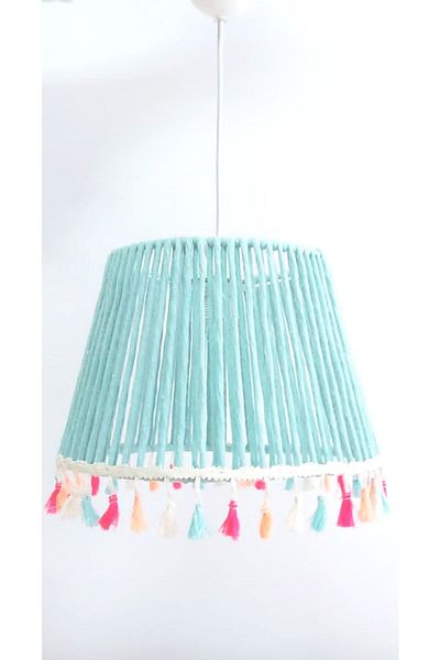 C&A&B KUZEY AVİZE Mint Macrame String Wrapped Fringed Pendant Lamp Chandelier