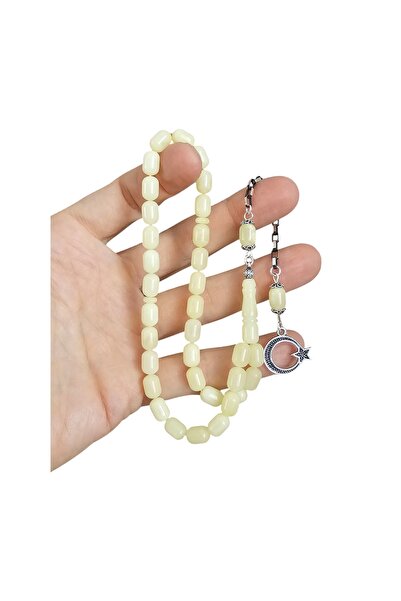 LEBLEBİ TESBİH Gümüş Püsküllü Mat Damla Kehribar Tesbih Lt1334