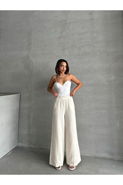 BEJNA Locker geschnittene Damenhose aus Musselin in Ecru