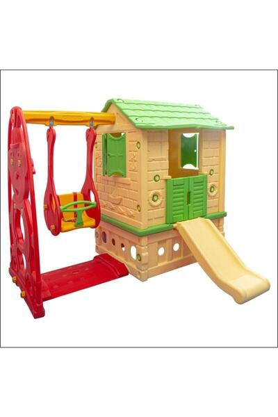 Genel Markalar Iki Kapılı Oyun Evi Kaydıraklı Salıncaklı Set - Anaokulu - Kre...