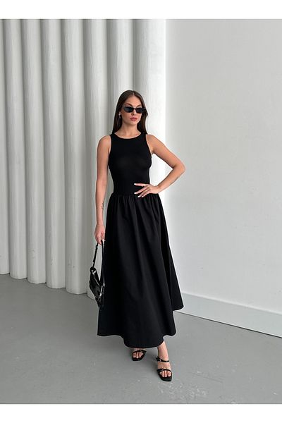 Laluvia Rochie neagră plisată cu mâneci zero - 202068