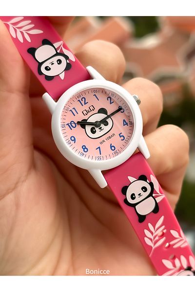 Q&Q Pink Silicone Corded 10 Bar Waterproof Girl's Wristwatch - Pool and Sea Use