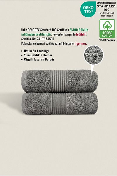Ellaline Σετ πετσετών προσώπου 2 τεμαχίων 100% βαμβακερή πιστοποιημένη πετσέτα κεφαλιού |   Κουζίνα |   Προίκα 50x90cm Γκρι