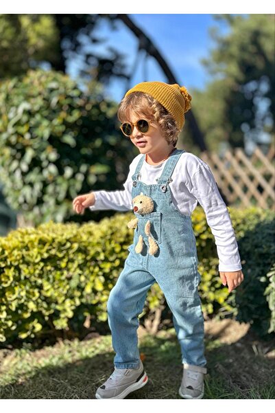 Genel Markalar Ayıcıklı Unisex Çocuk Kot Salopet Tulum