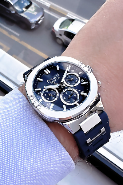 Ferrucci Function Orijinal Erkek Kol Saati Su Geçirmez Lacivert Silikon Kordon + Hediye Bileklik FRE2050C2