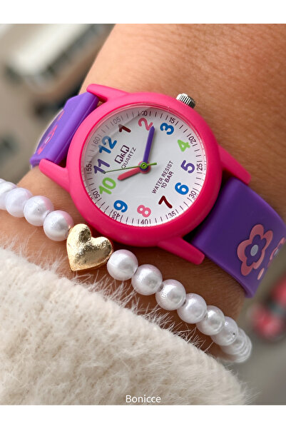 Q&Q 10 Atm,2 Yil Garanti̇, Mor Silikon Kordon Havuz Deniz Kullanıma Uygun Kız Çocuk Kol Saati